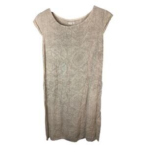 Lina Tomei green linen shift dress cap sleeves Made in Italy 100% Linen Size L